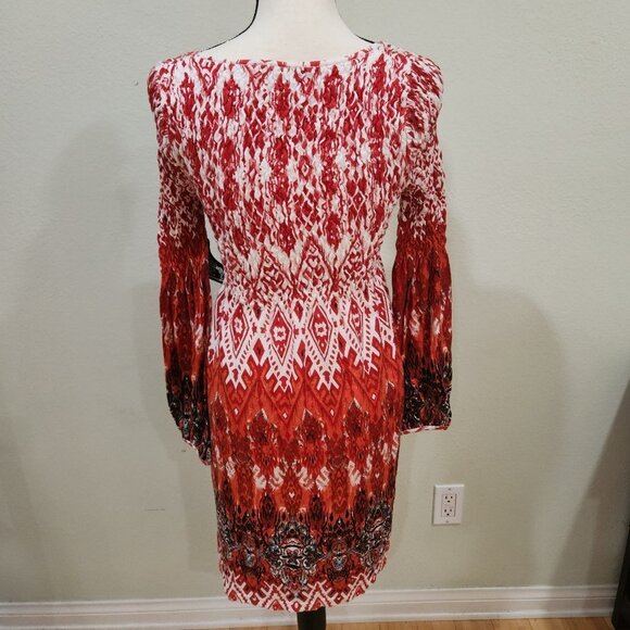 Ruched Upper Sleeve & Bodice Print Boho Dress - Picture 6 of 7